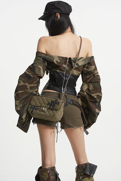 Camouflage One-Shoulder Top