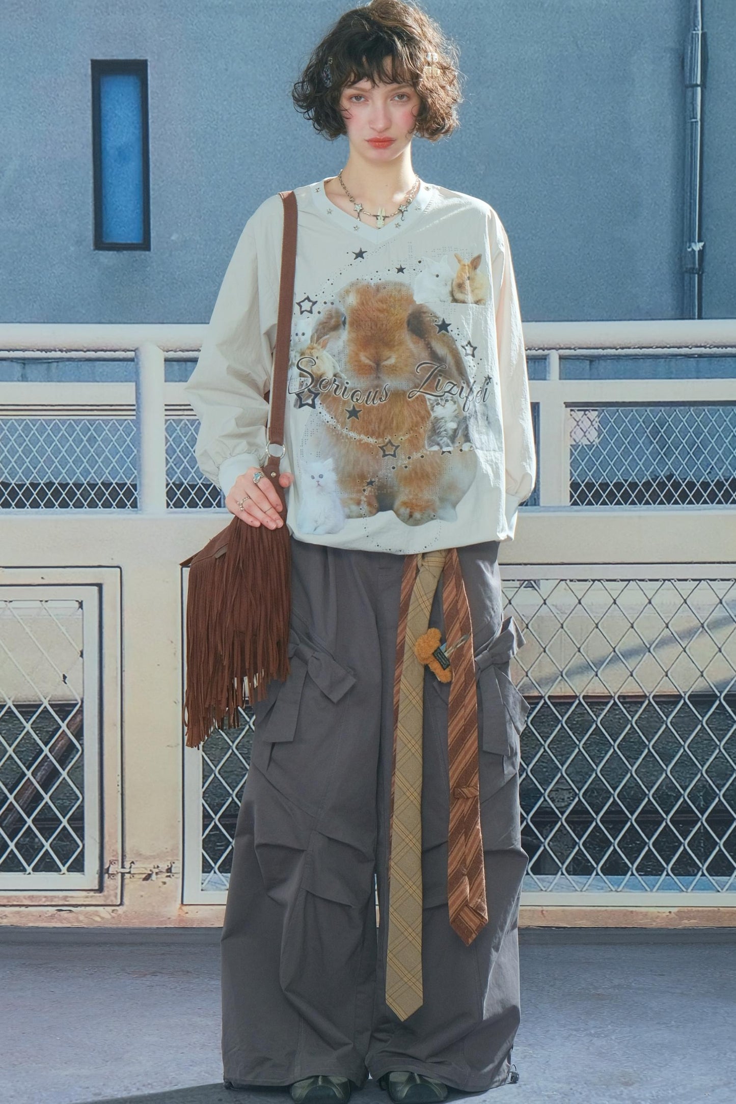 Rabbit Print V-Neck Top