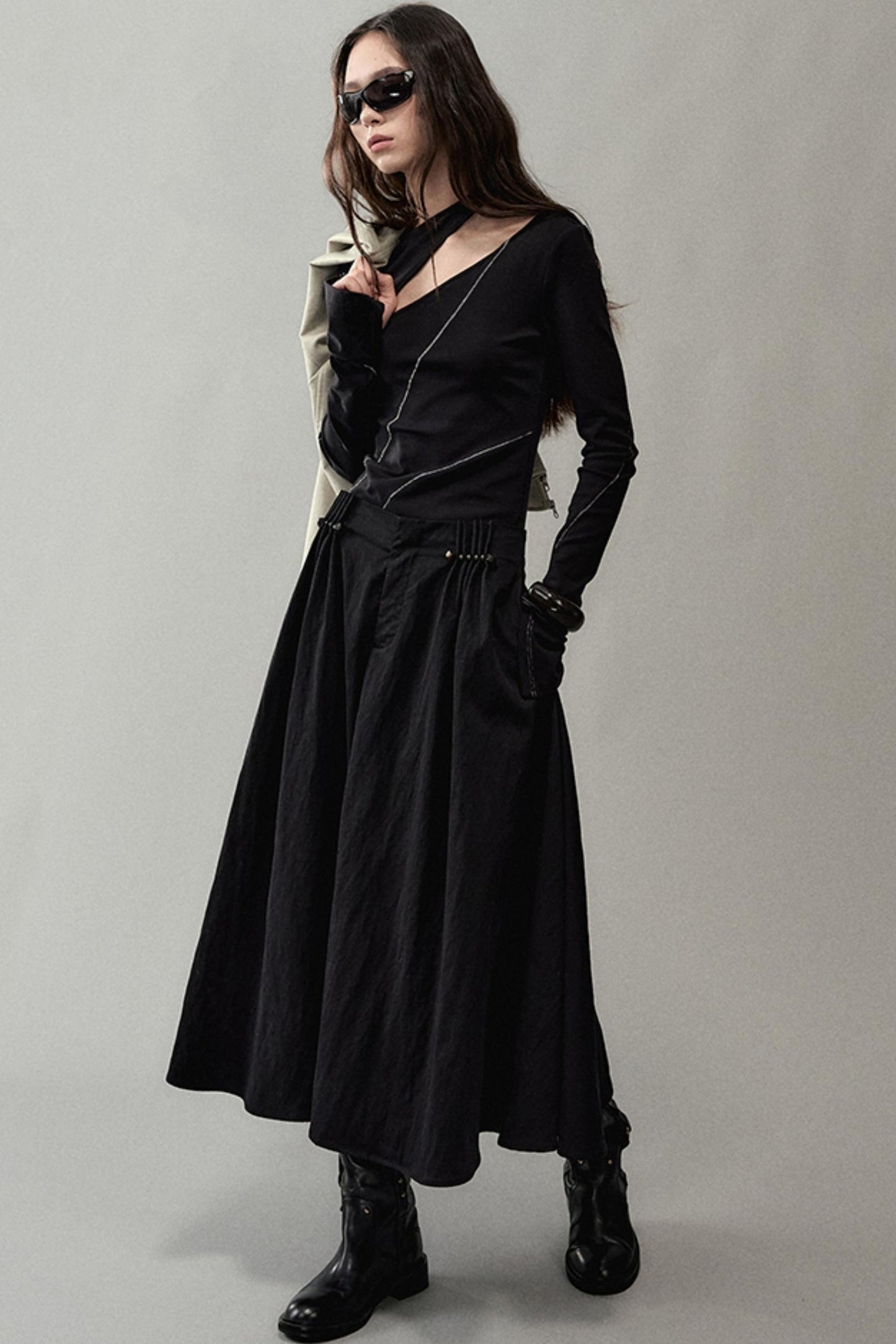 Pleated Pearlescent A-Swing Skirt