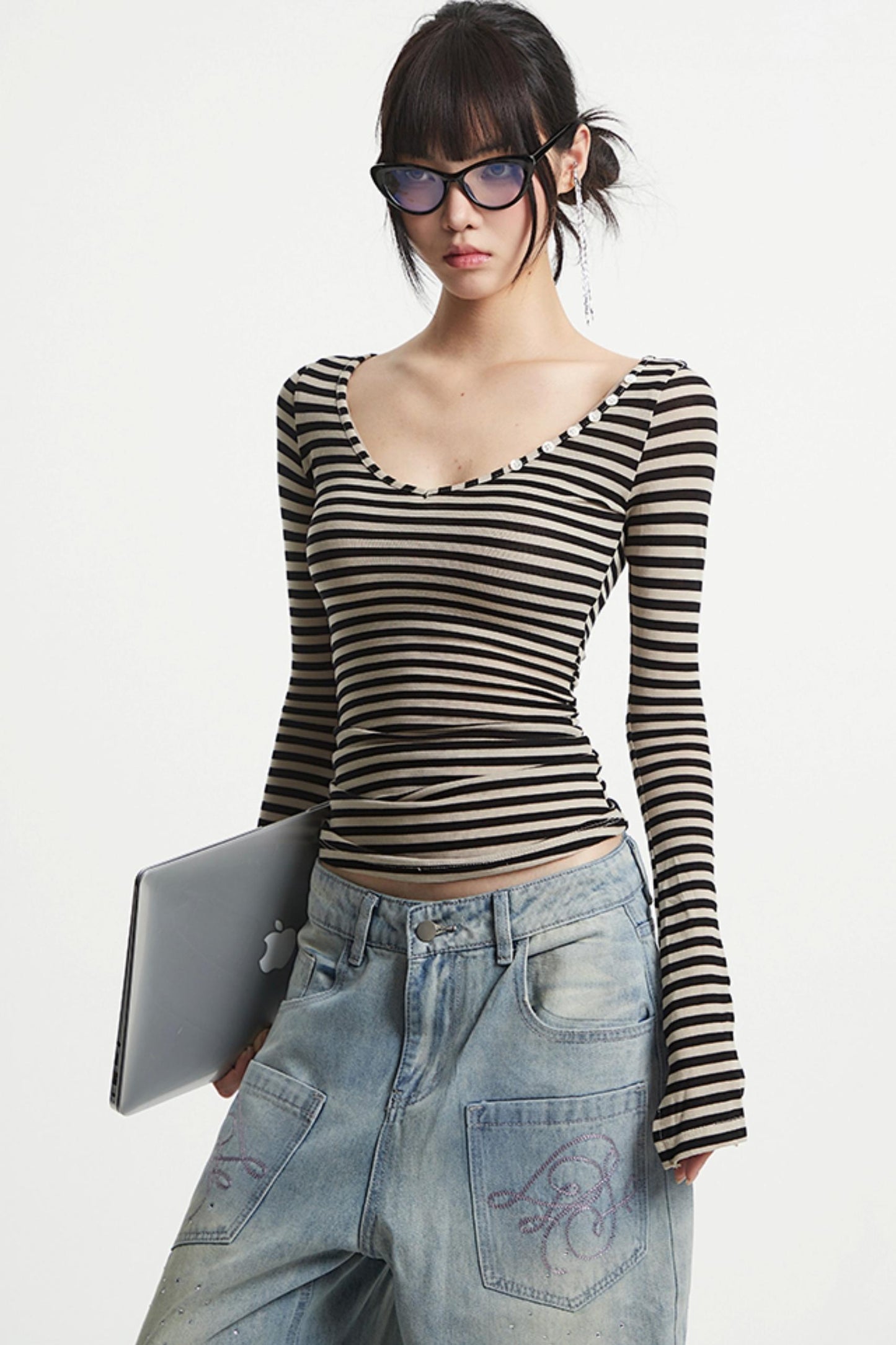 Vintage V-Neck Striped Tee