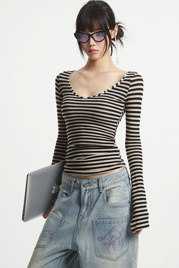 Vintage V-Neck Striped Tee