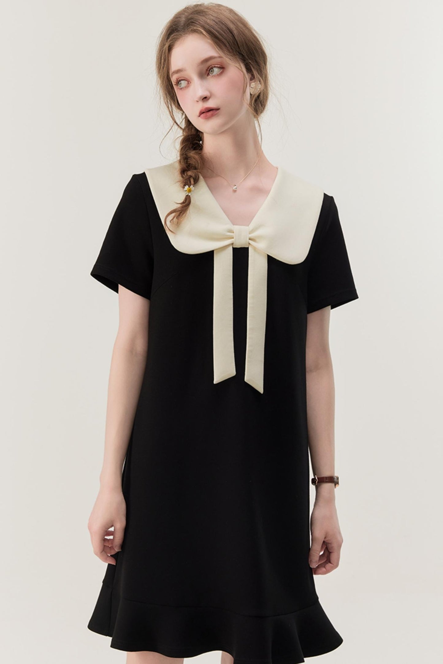 Retro Color Block Doll Collar Dress