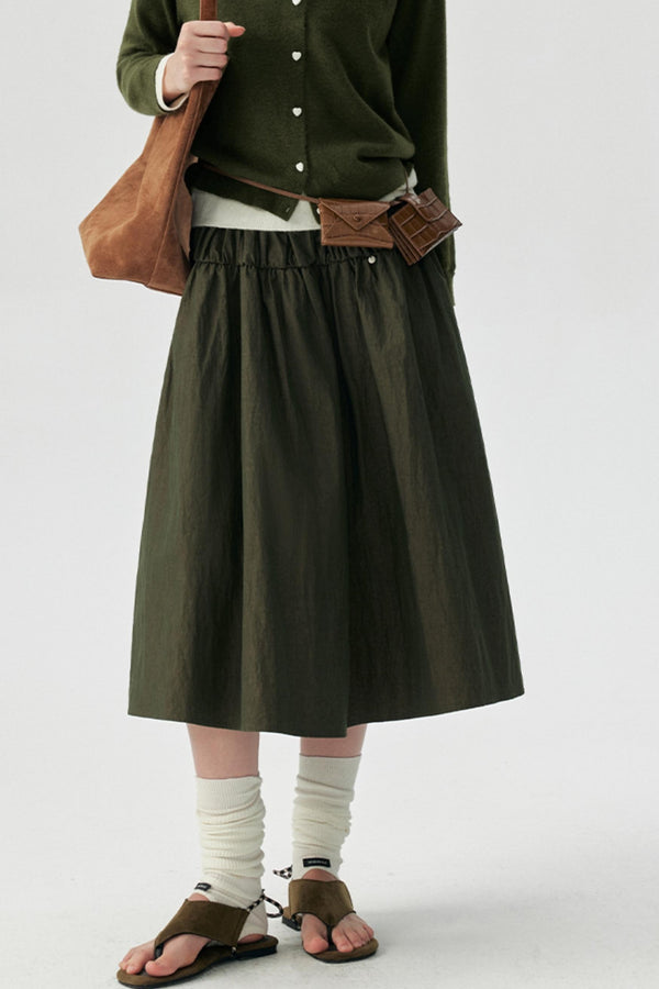 Wooden Cotton A-Line Swing Skirt
