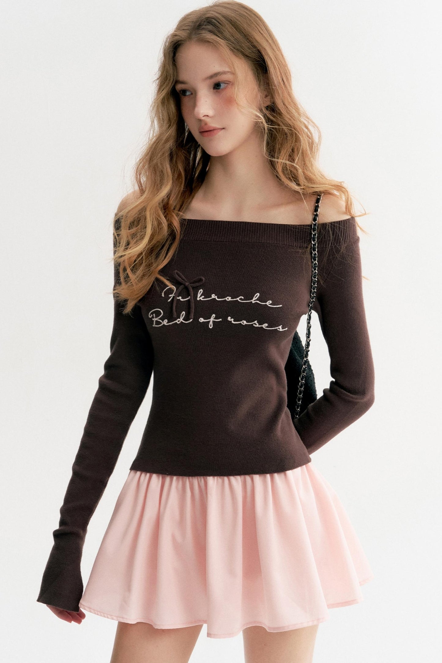 French Chain Sleeve Knit Top