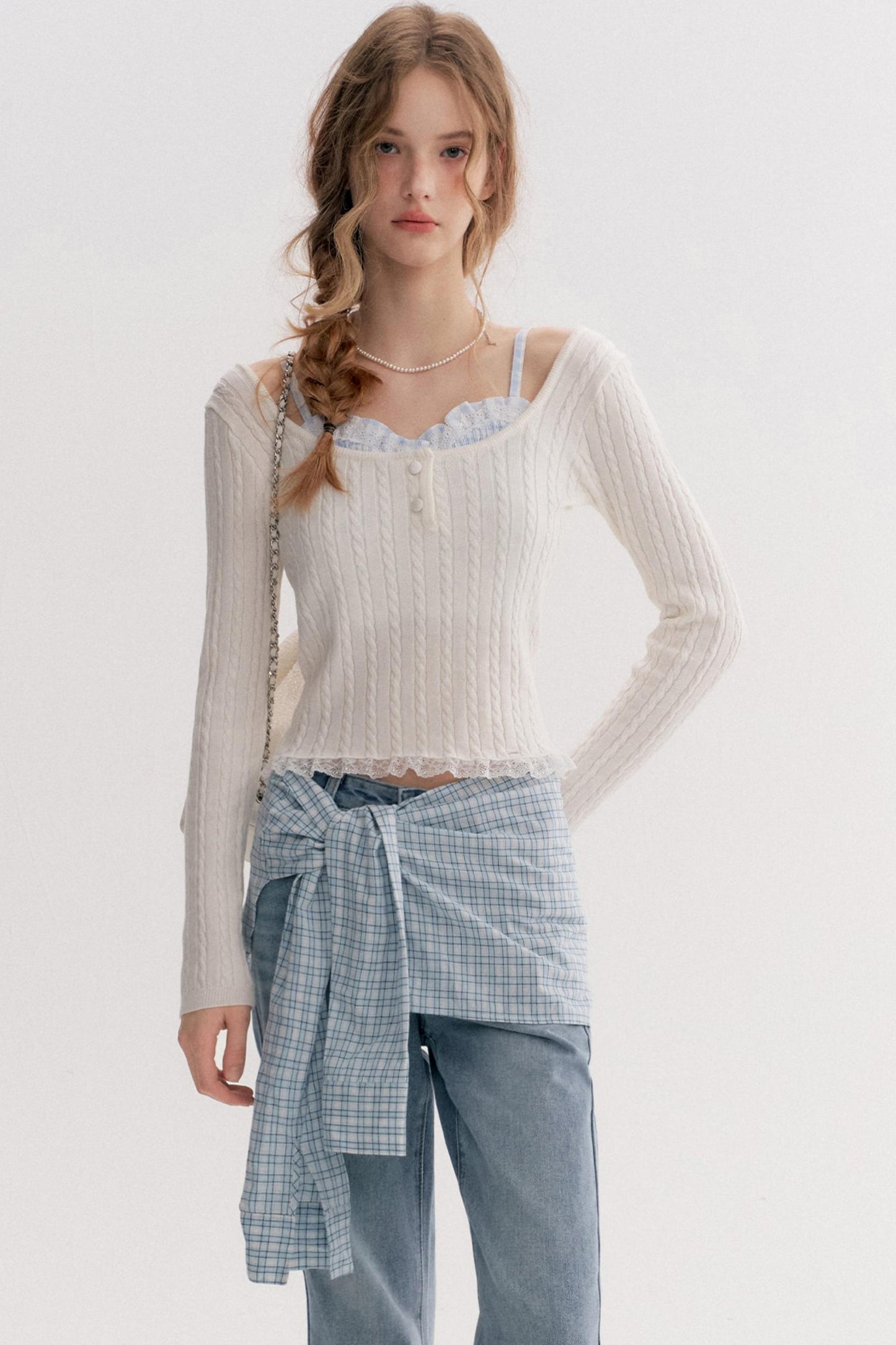 Lazy Plaid High-Waisted Bootcut Jeans