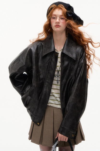 PU Leather Cardigan Style Jacket Set-Up