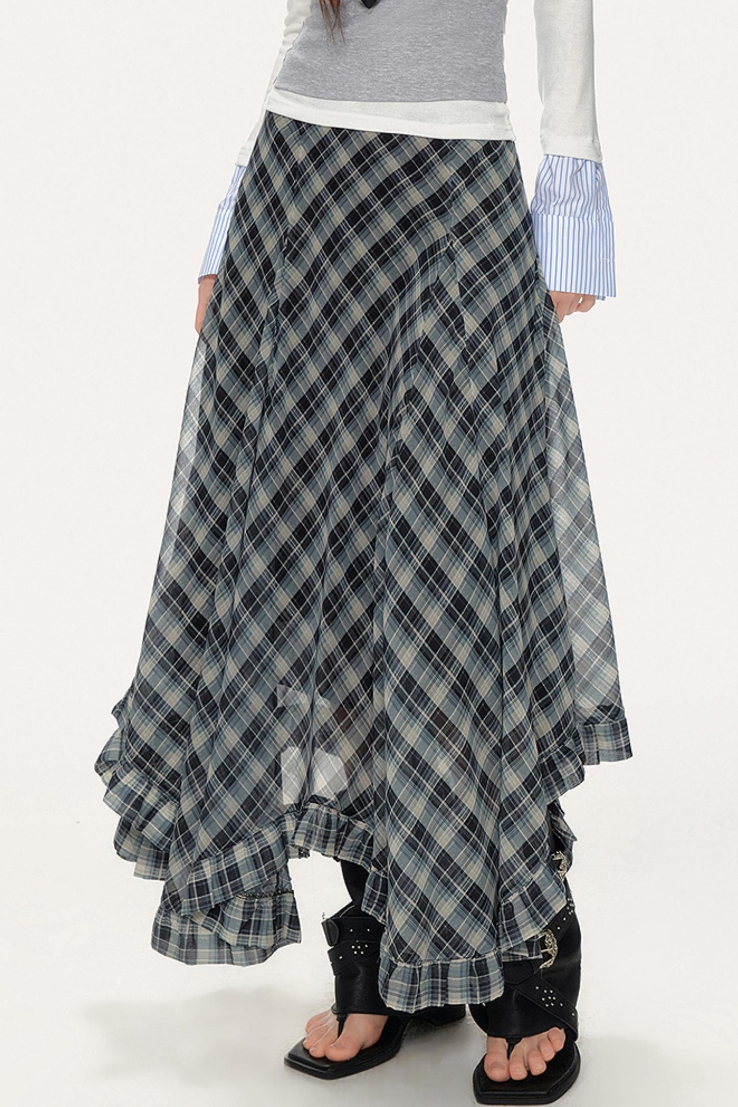 Plaid A-Line Irregular Hem Skirt