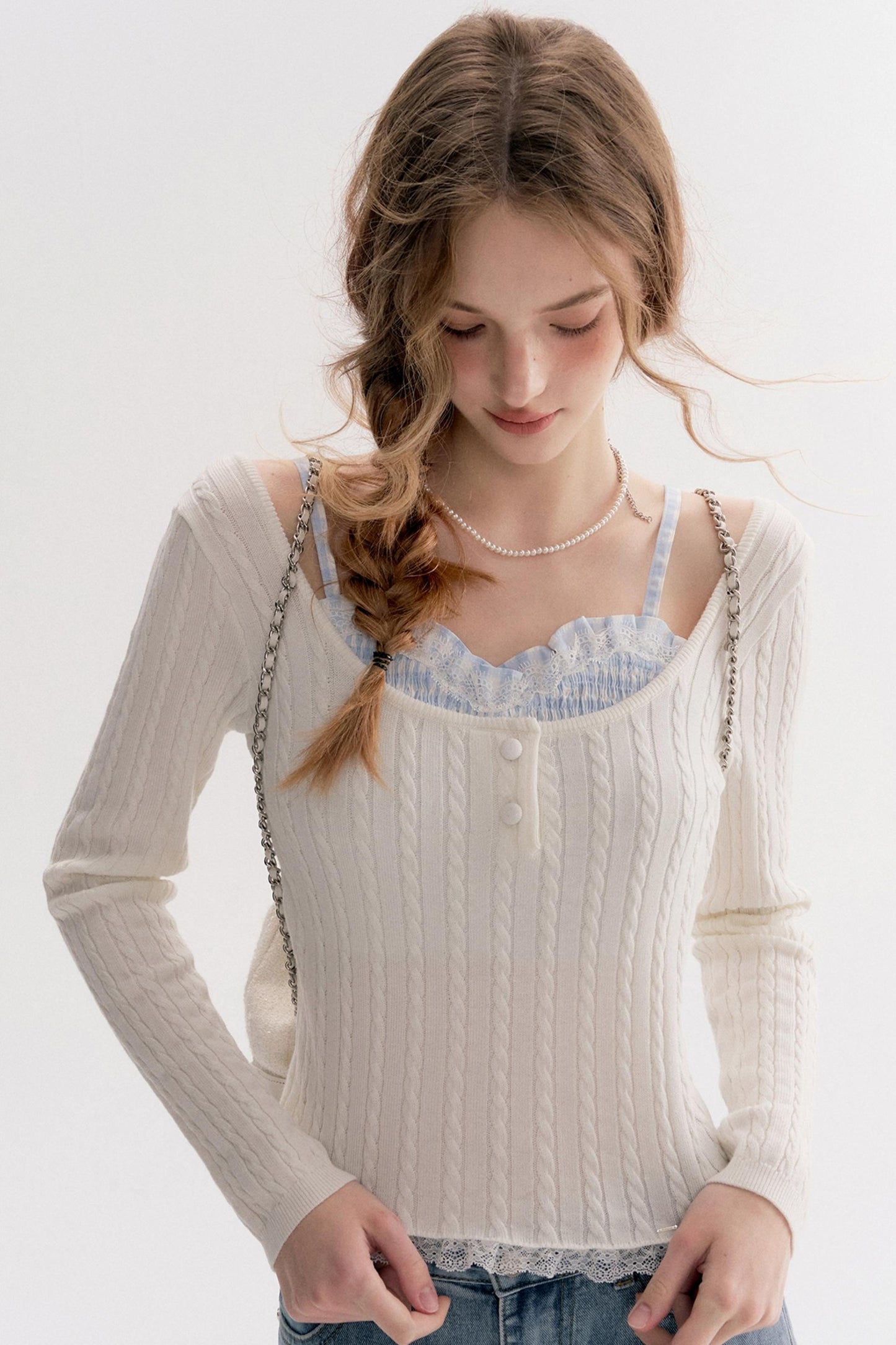 Romantic Plaid Cable Knit Sweater