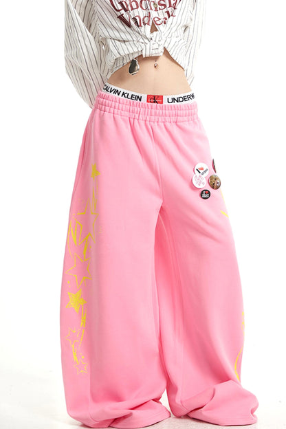 Vintage Monogram Print Wide-Leg Pants