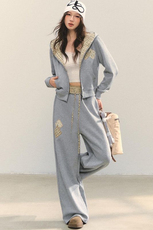 Embroidered Zip Top Straight Pants Set-Up