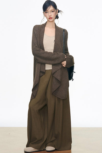Mid-Length Sweater Cardigan Base Layer Wide-Leg Pants Set-Up
