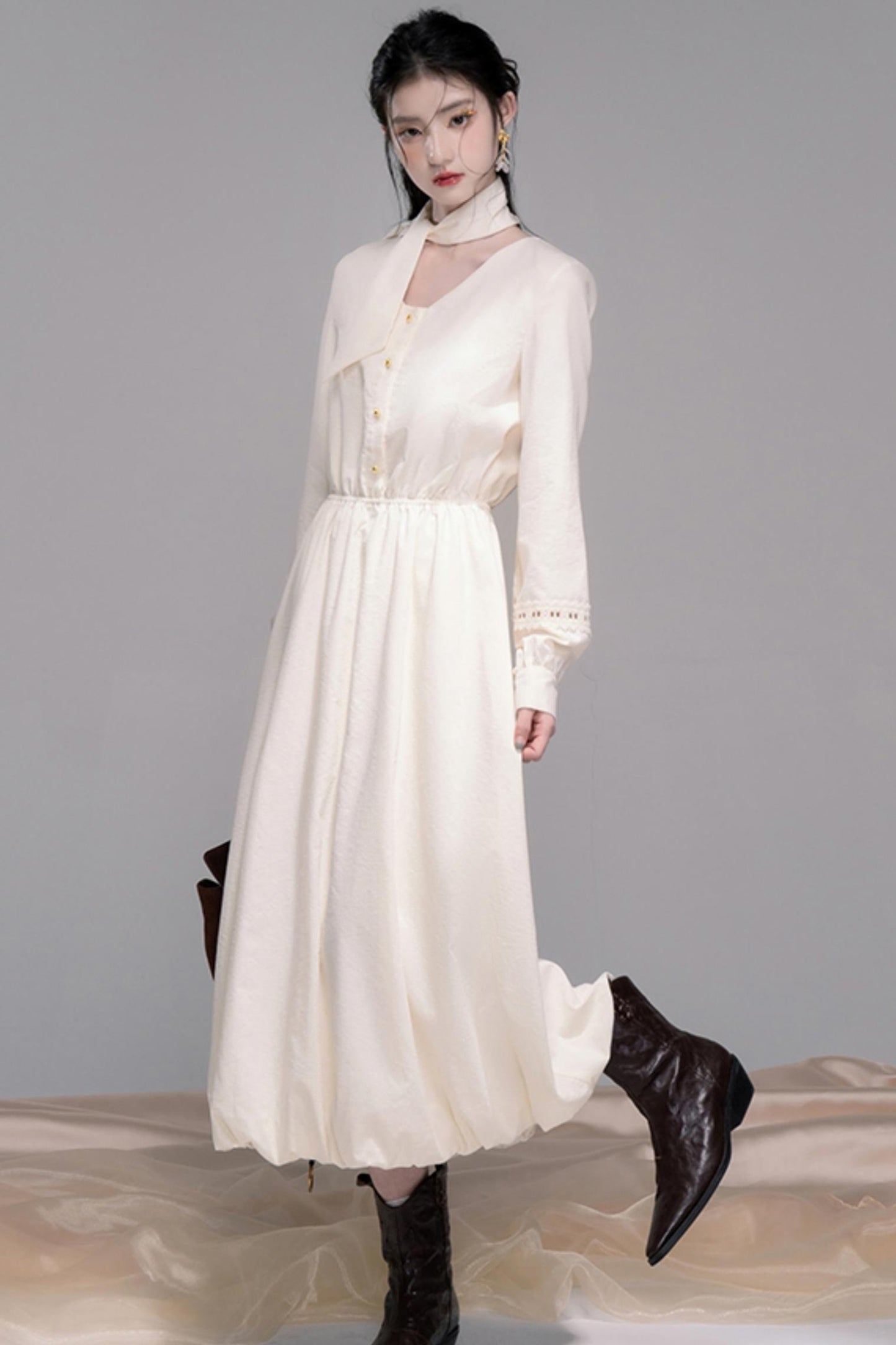 Urban Hibiscus Apricot White  Bud Dress Set-Up