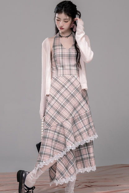 Grey Cherry Plaid Dress