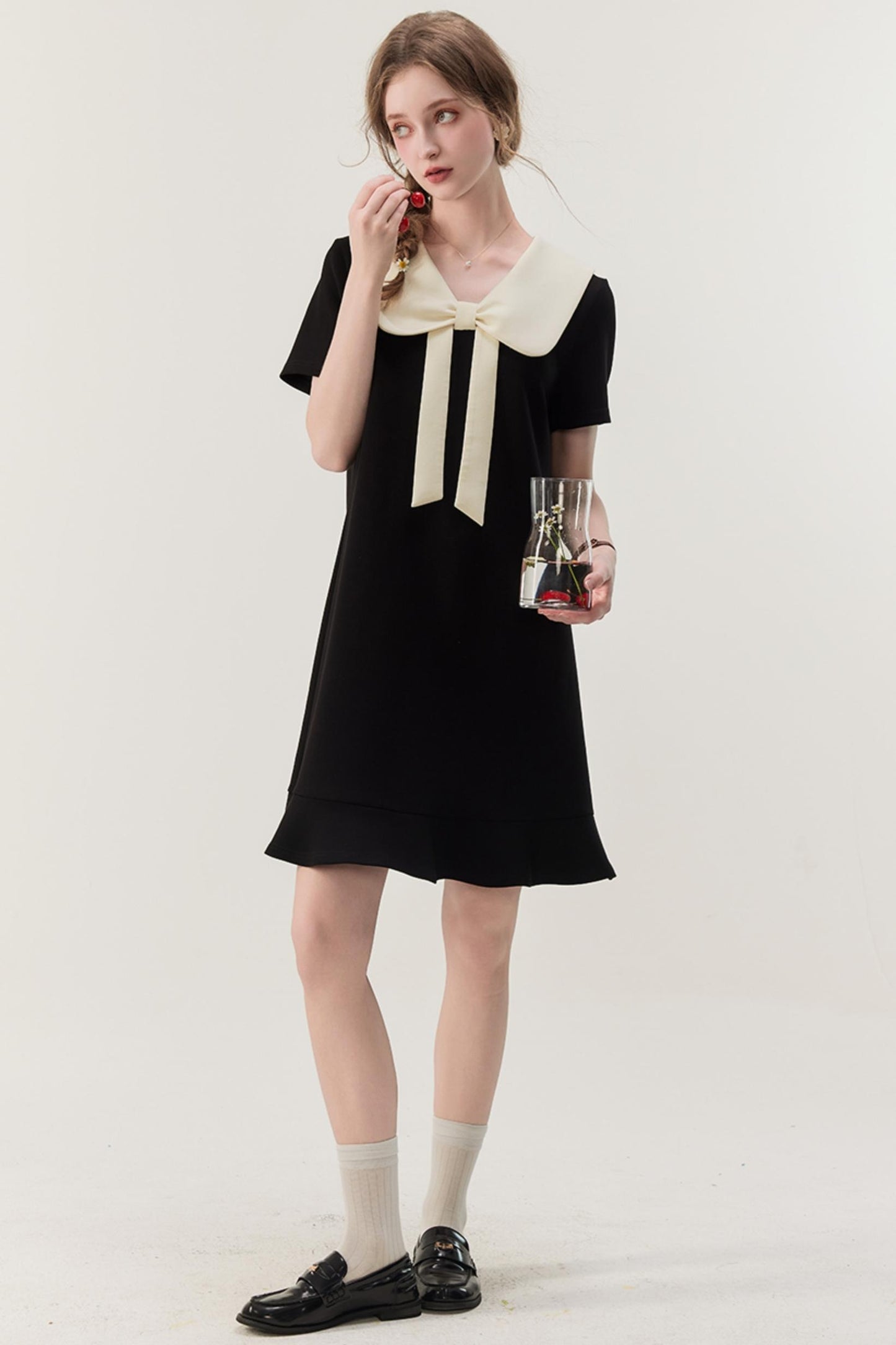 Retro Color Block Doll Collar Dress