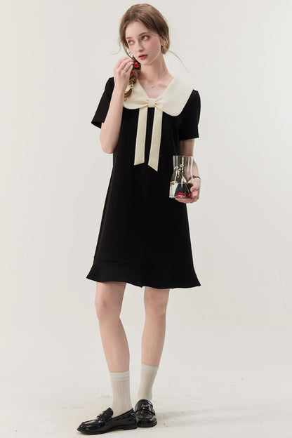 Retro Color Block Doll Collar Dress