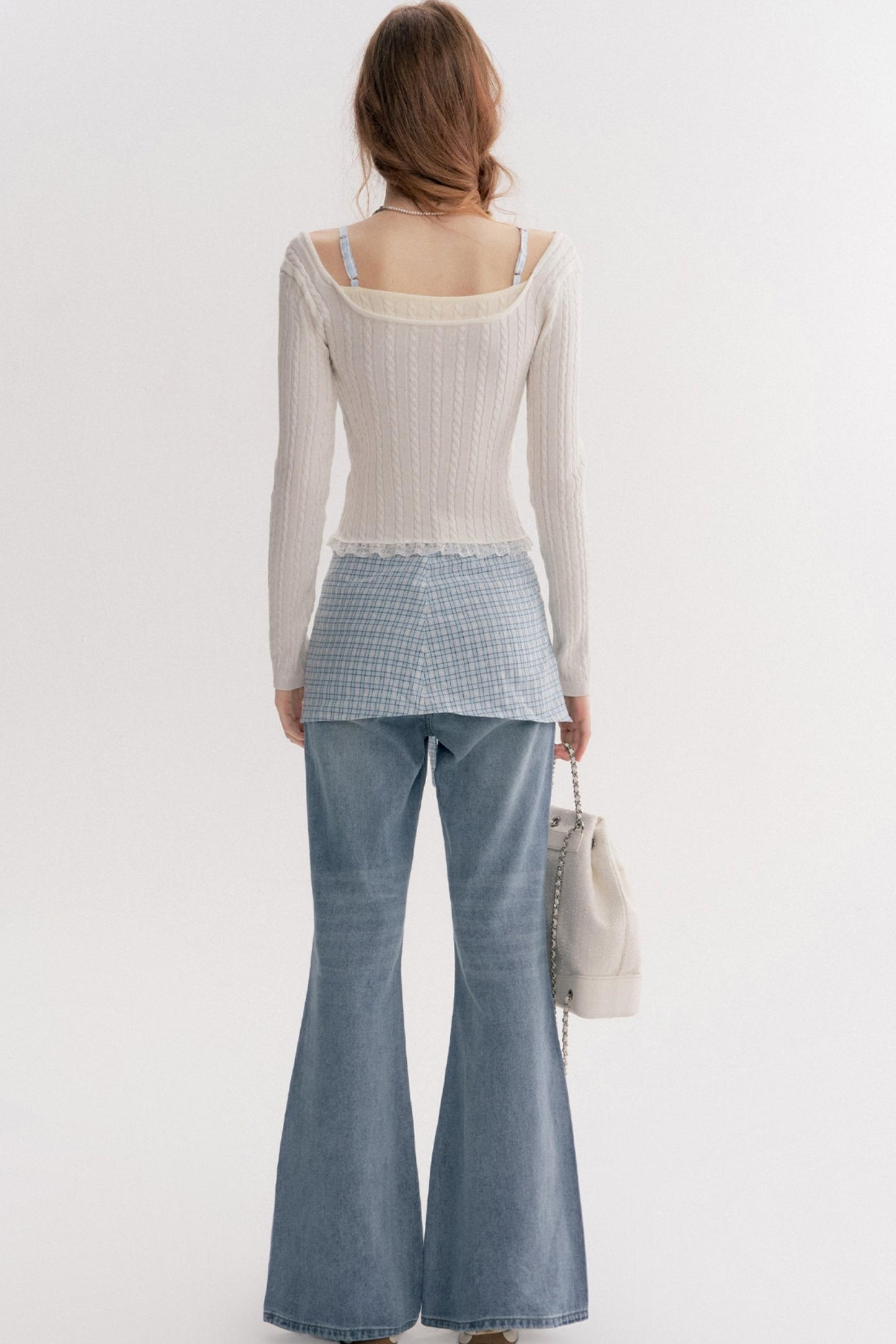 Lazy Plaid High-Waisted Bootcut Jeans