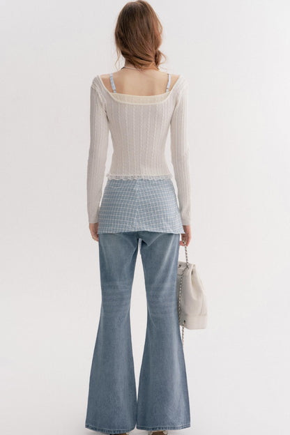 Lazy Plaid High-Waisted Bootcut Jeans