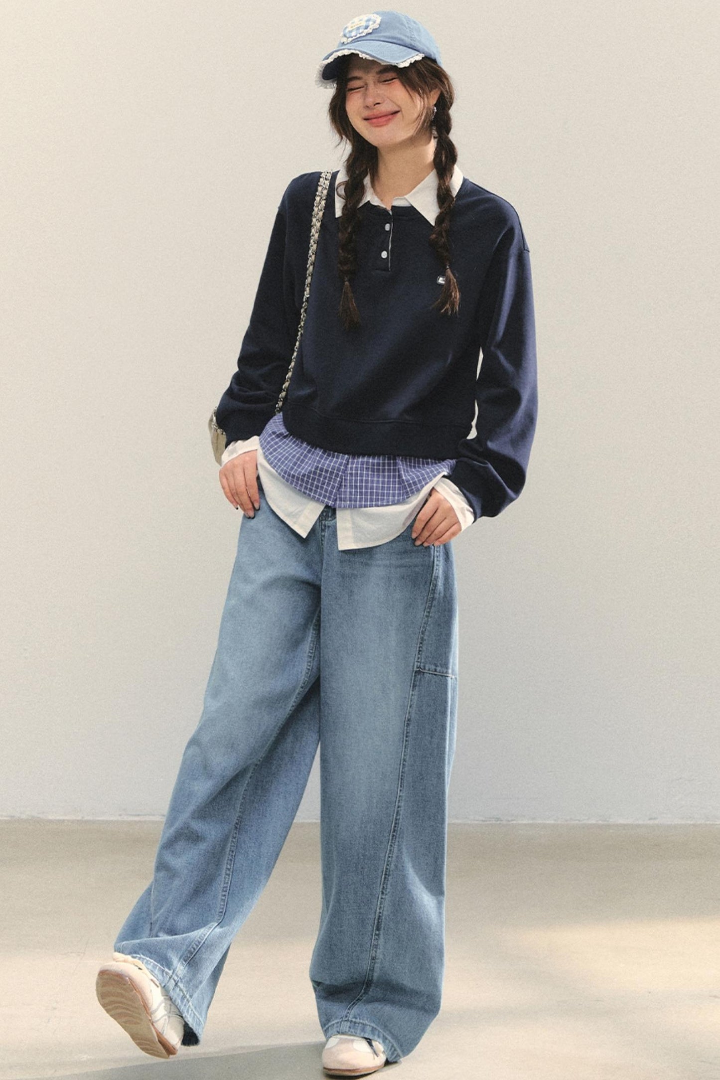 Loose Polo Collar Sweatshirt Top