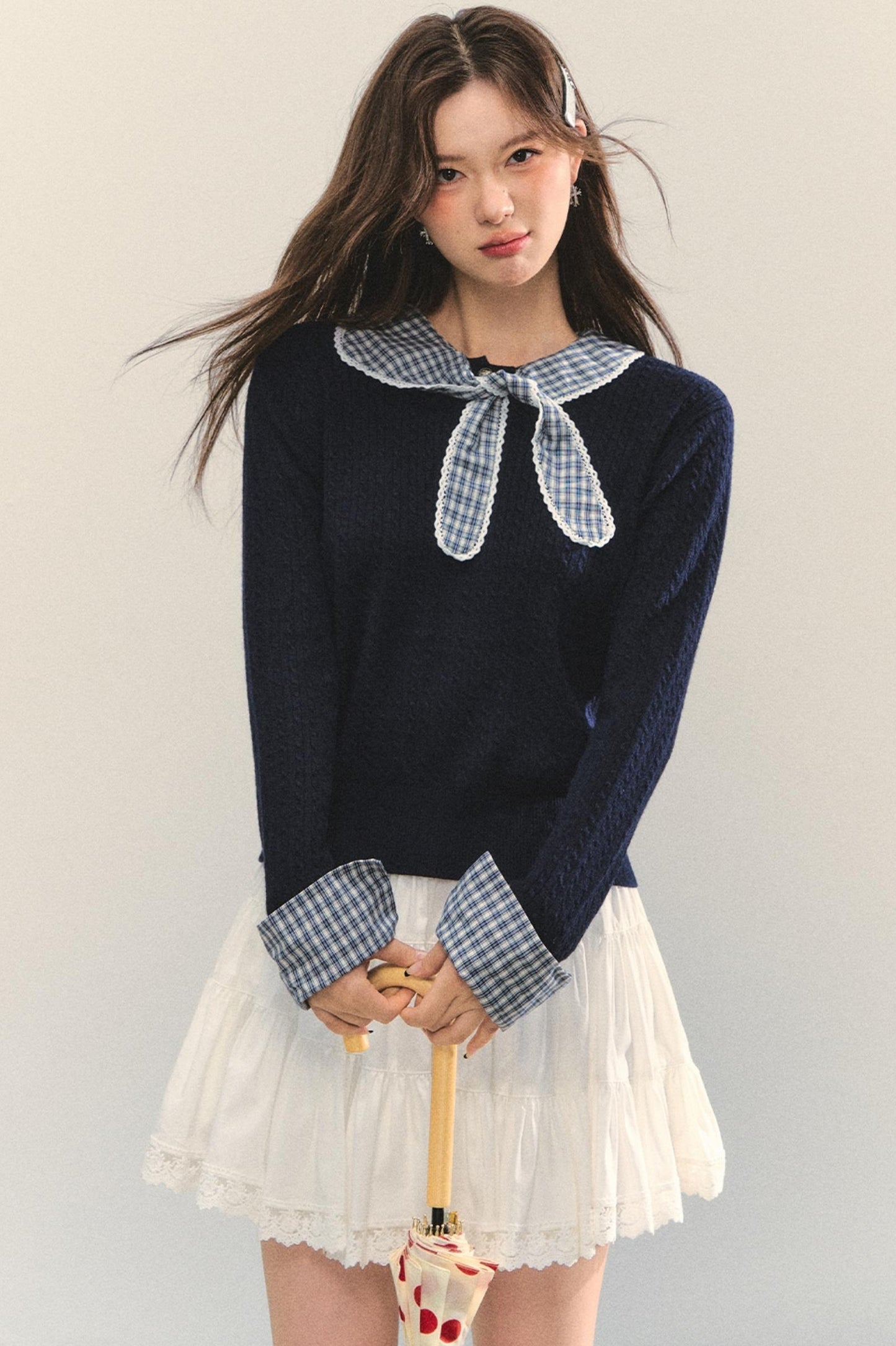 Contrast Plaid Panel Knit Sweater