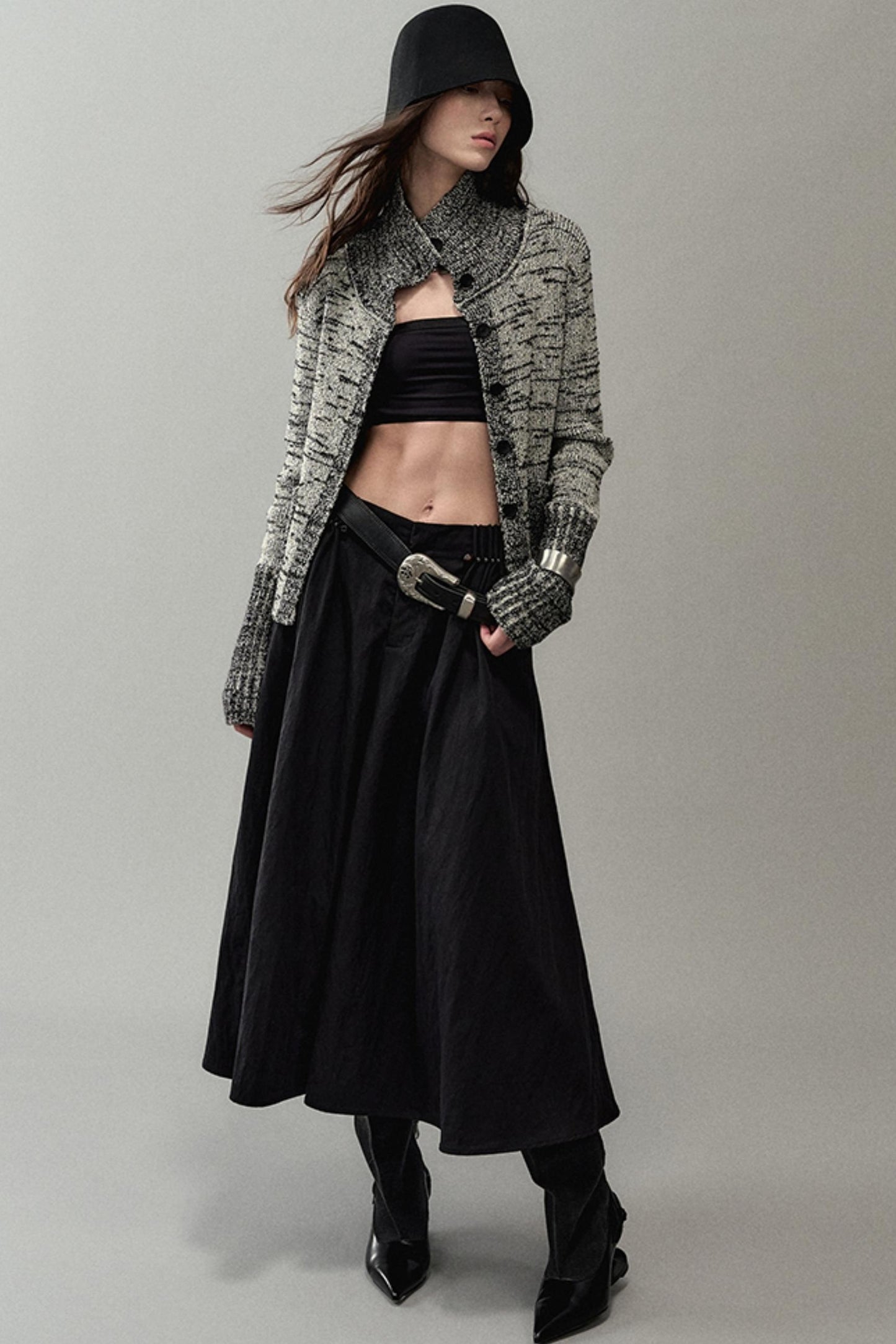 Pleated Pearlescent A-Swing Skirt