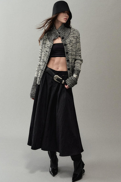 Pleated Pearlescent A-Swing Skirt