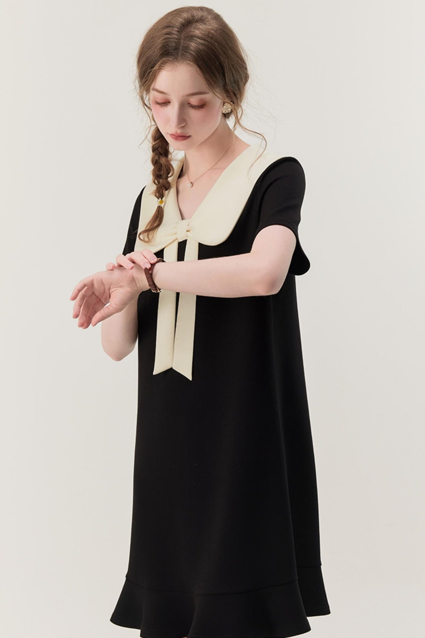 Retro Color Block Doll Collar Dress