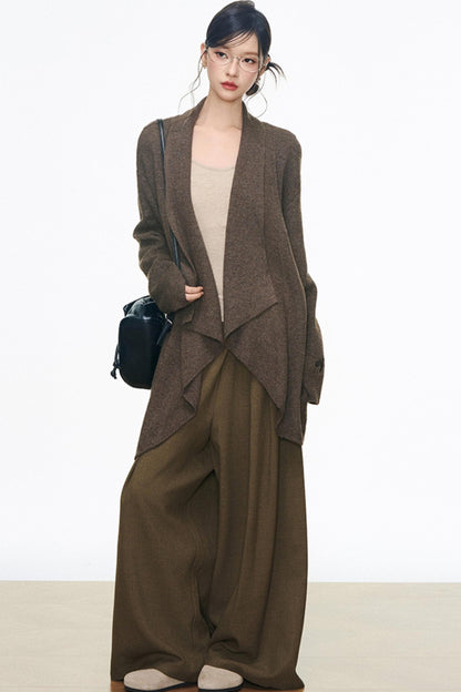 Mid-Length Sweater Cardigan Base Layer Wide-Leg Pants Set-Up