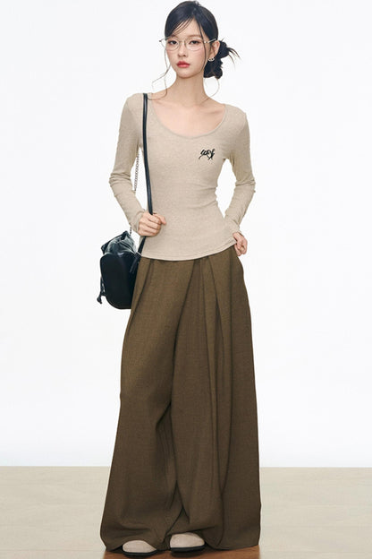 Mid-Length Sweater Cardigan Base Layer Wide-Leg Pants Set-Up