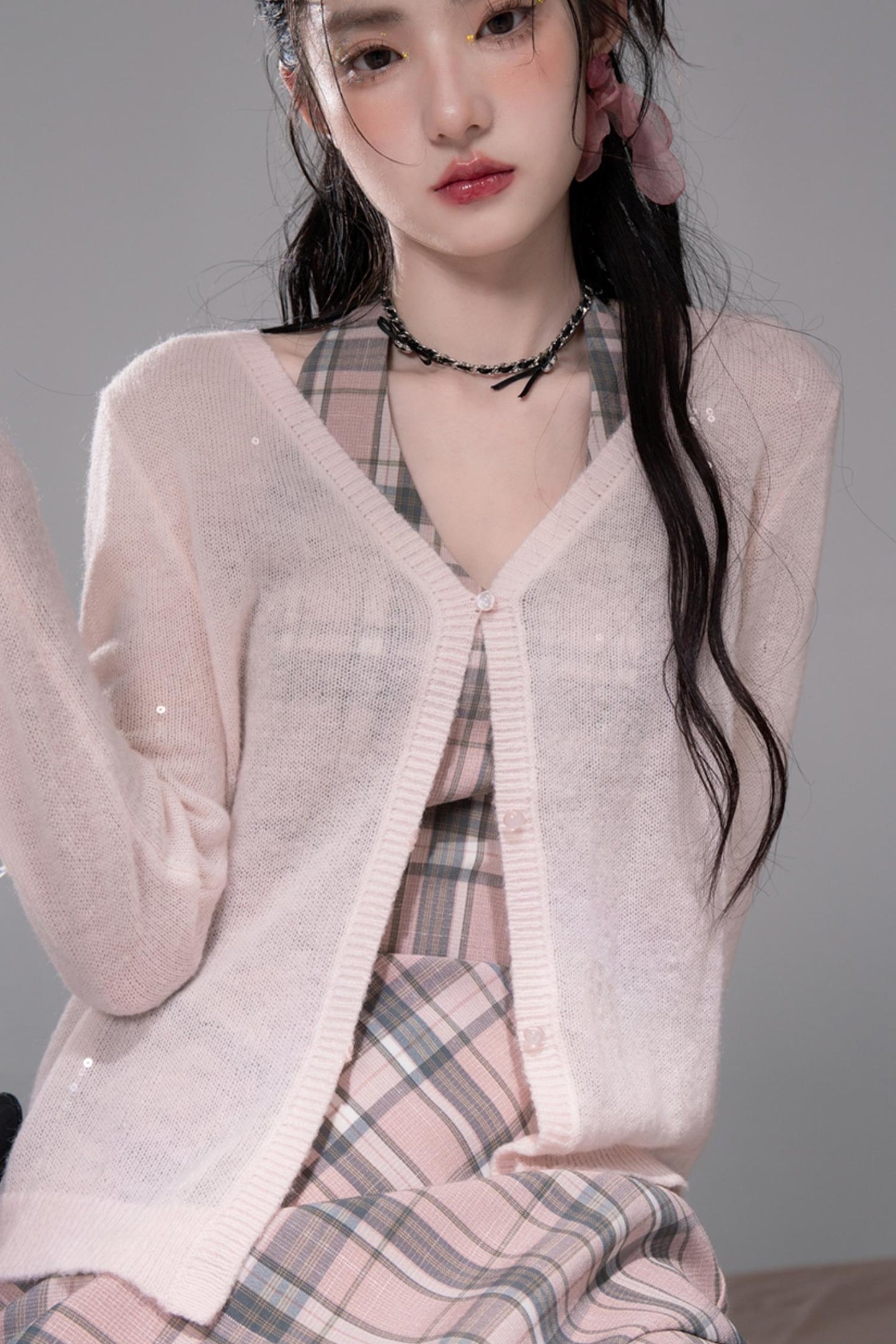 Grey Cherry Plaid Dress