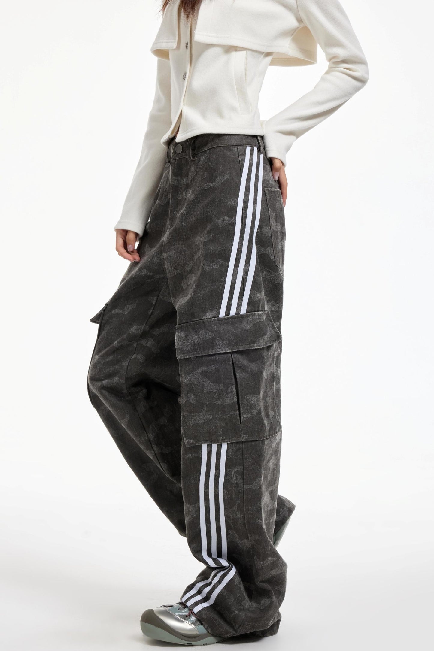 Gray Striped Cargo Pants