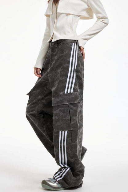 Gray Striped Cargo Pants
