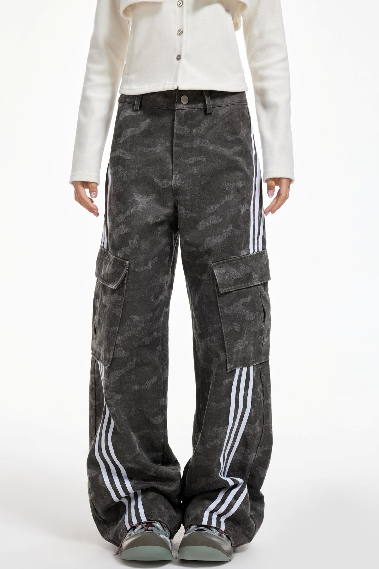 Gray Striped Cargo Pants
