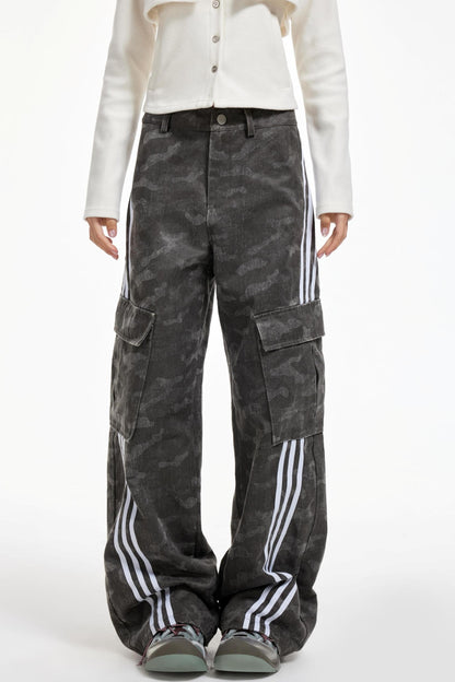 Gray Striped Cargo Pants