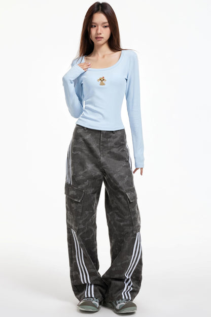Gray Striped Cargo Pants