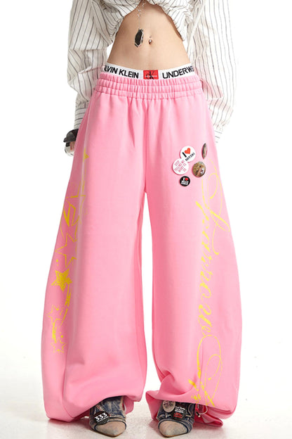 Vintage Monogram Print Wide-Leg Pants