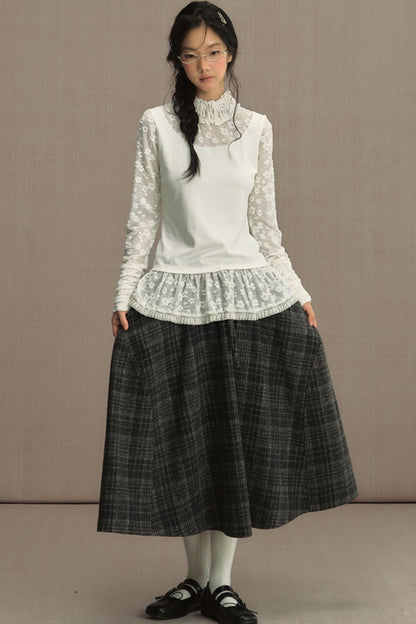 High-Waisted Plaid Woolen A-Line Skirt