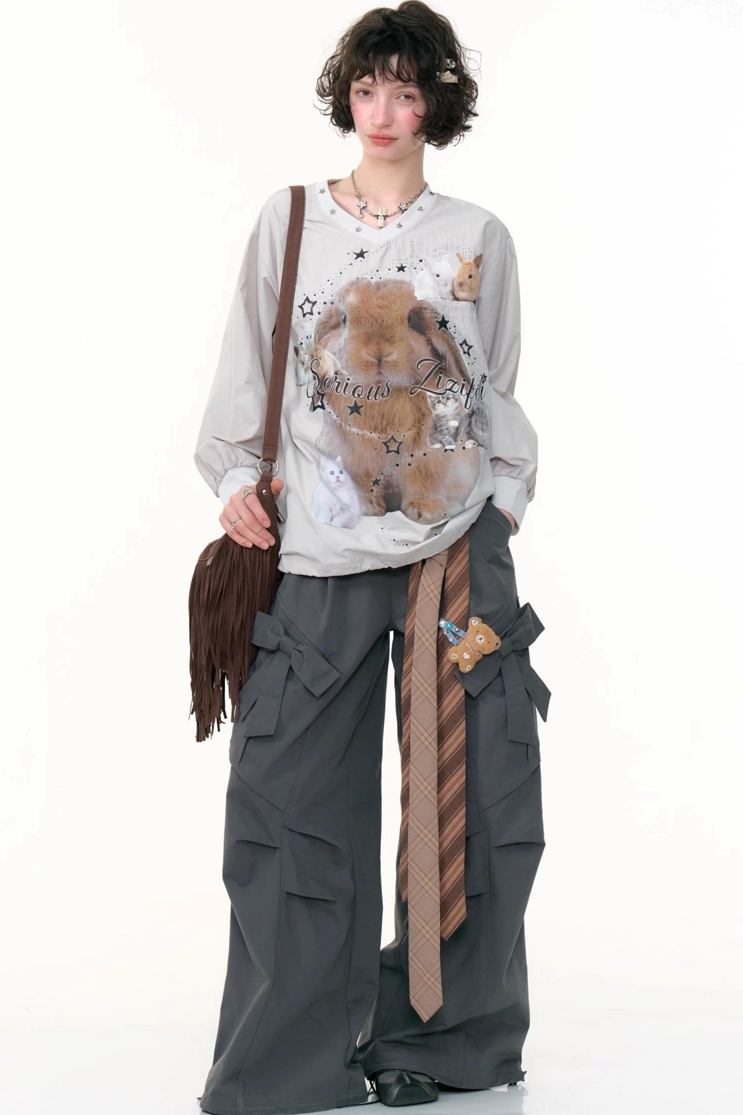 Rabbit Print V-Neck Top