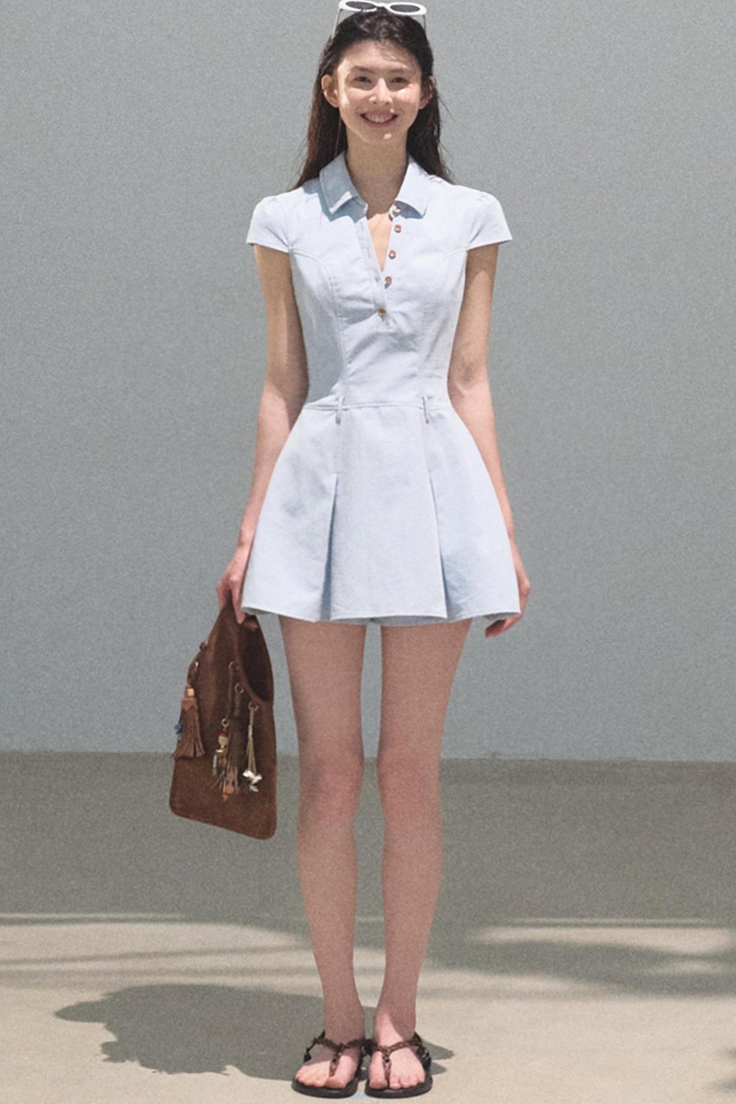 Summer Cicadas Denim V-Neck Waist Dress