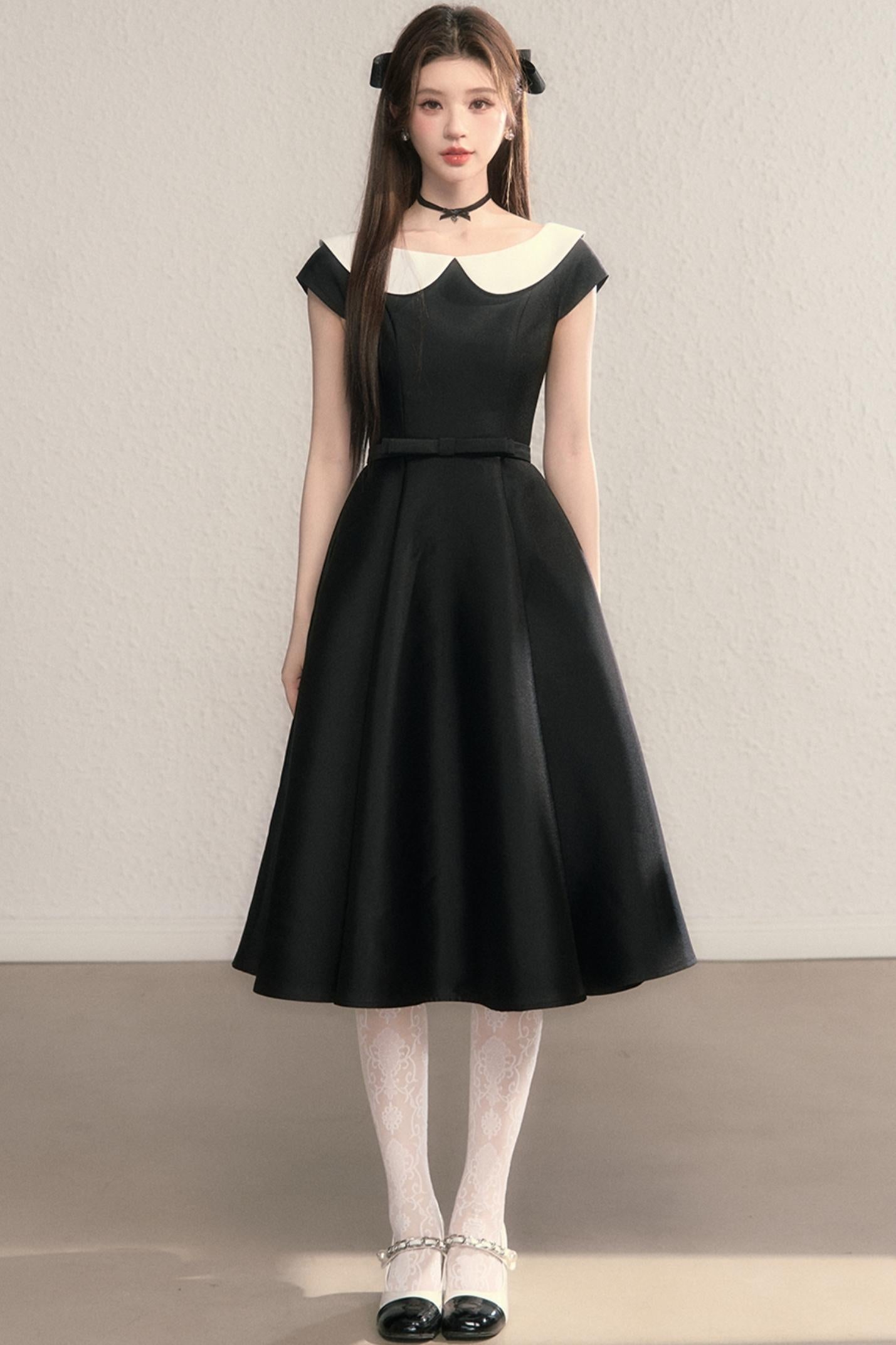 French Temperament Waist Cinched Doll Neck Dress