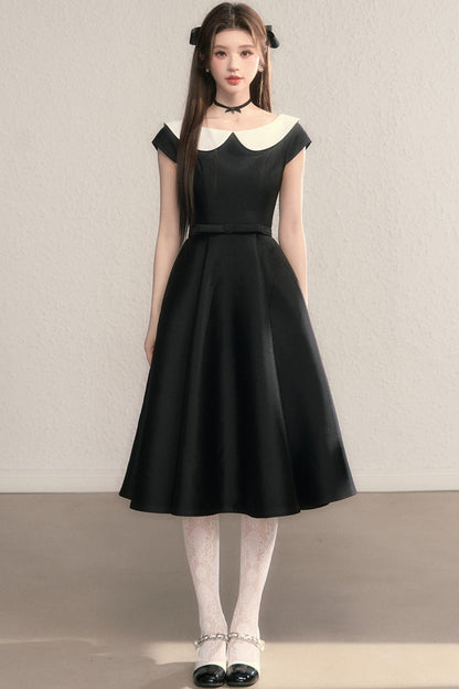 French Temperament Waist Cinched Doll Neck Dress