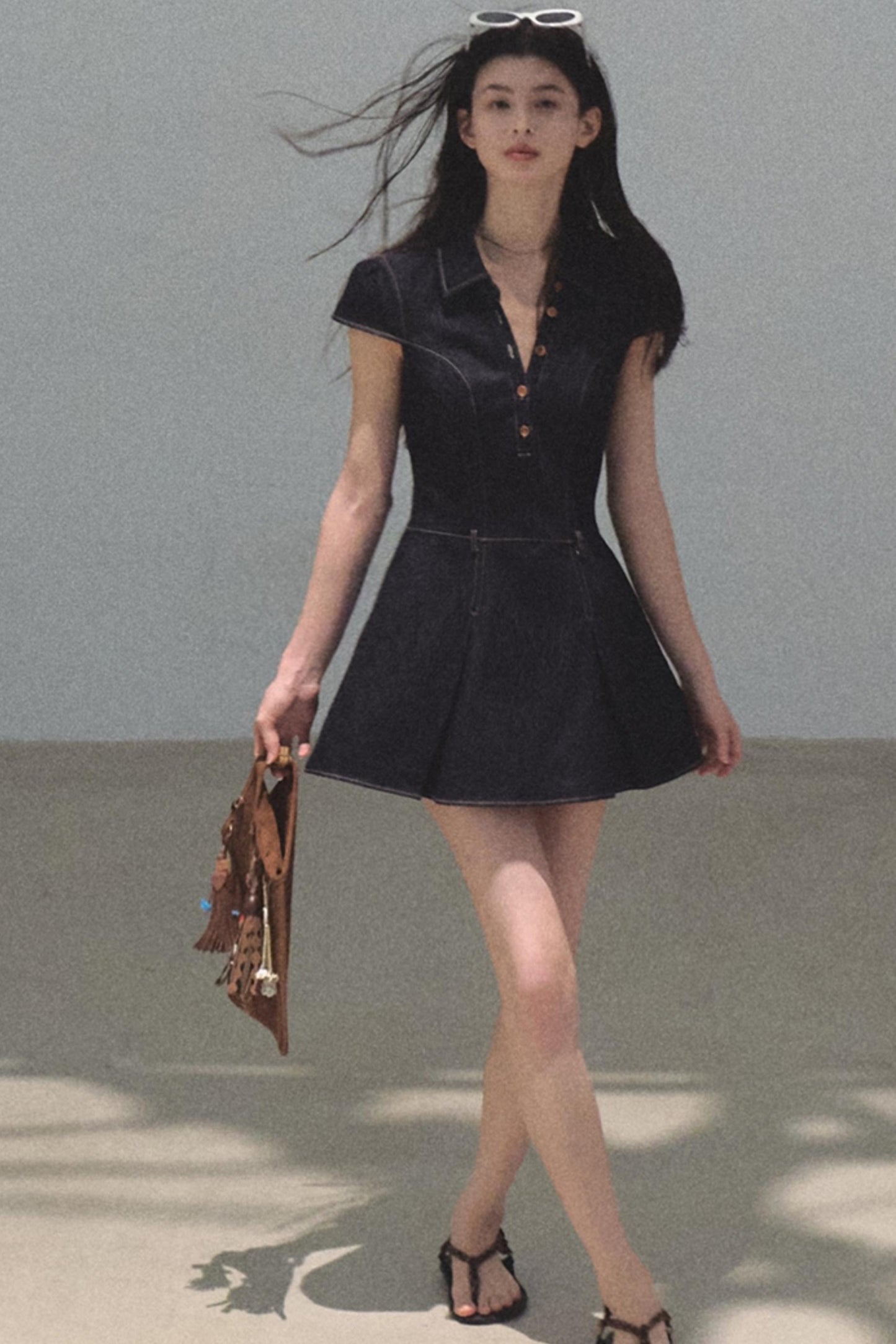 Summer Cicadas Denim V-Neck Waist Dress