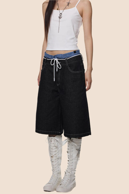 Retro Plaid Wide-Leg Summer Jeans