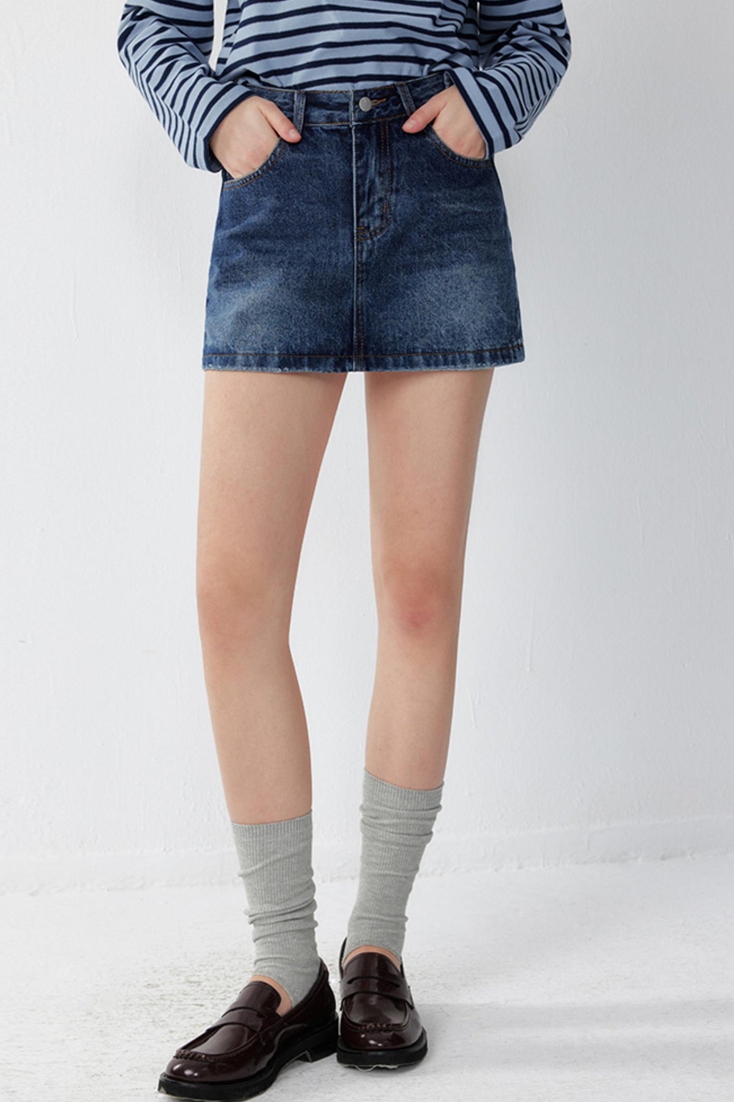 Demin Blue High-Waist Slim Skirt