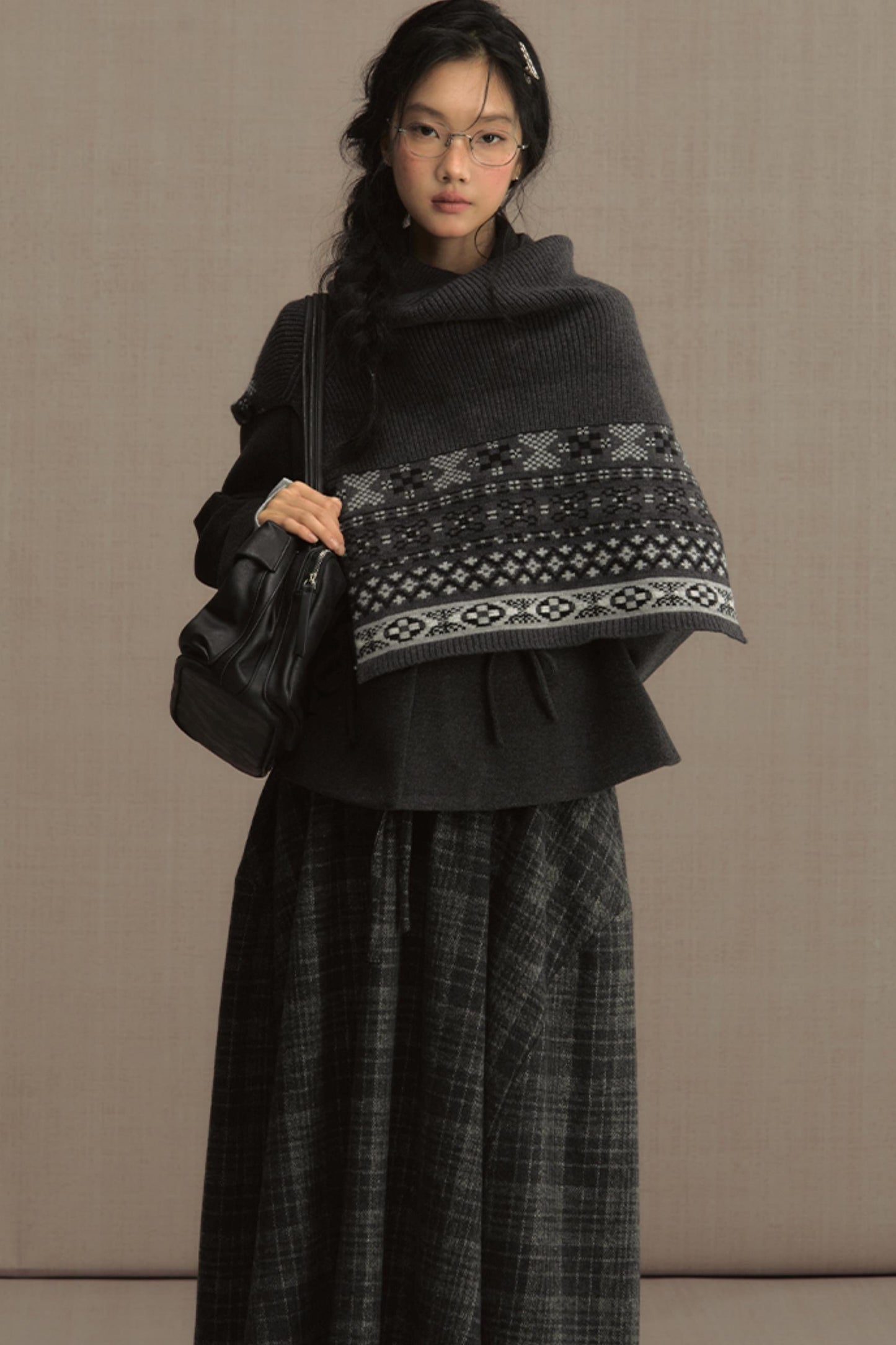 High-Waisted Plaid Woolen A-Line Skirt