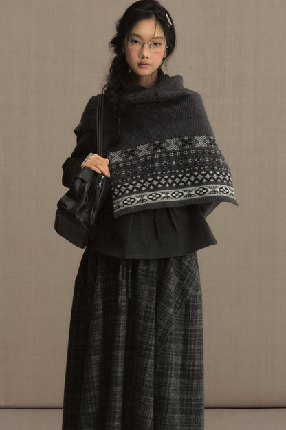 High-Waisted Plaid Woolen A-Line Skirt