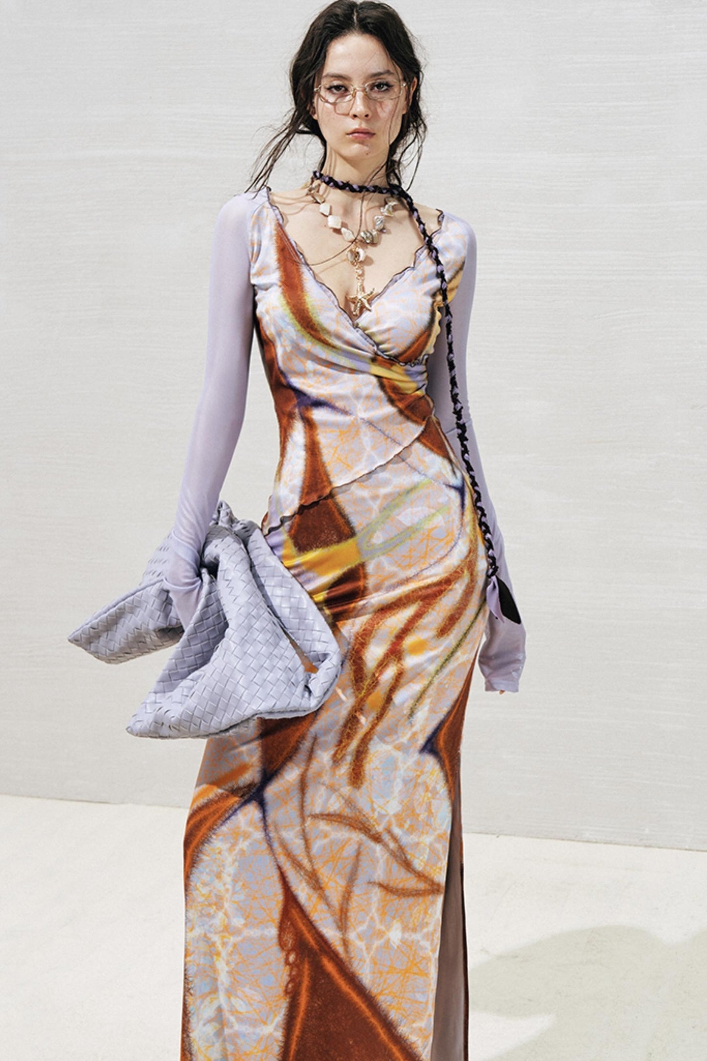 Rosewood Geometric V-Neck Long Sleeve Dress