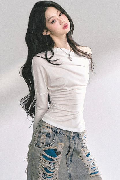 Straight Shoulder Long Sleeve T-Shirt