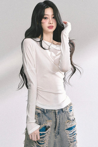 Straight Shoulder Long Sleeve T-Shirt