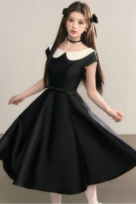 French Temperament Waist Cinched Doll Neck Dress