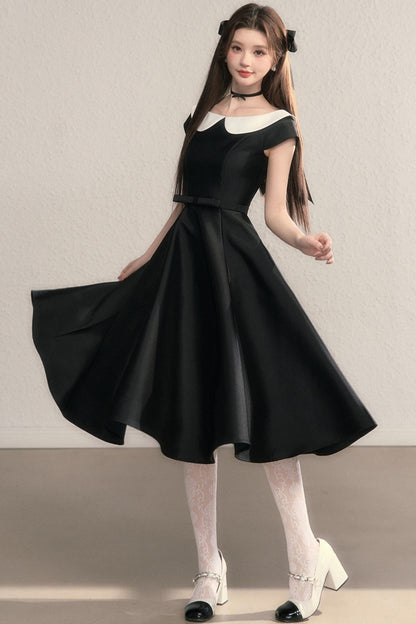 French Temperament Waist Cinched Doll Neck Dress